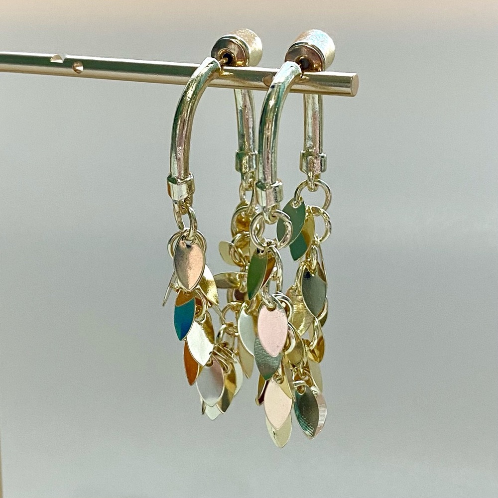 Gold Leaf Drop Hoop Earrings
